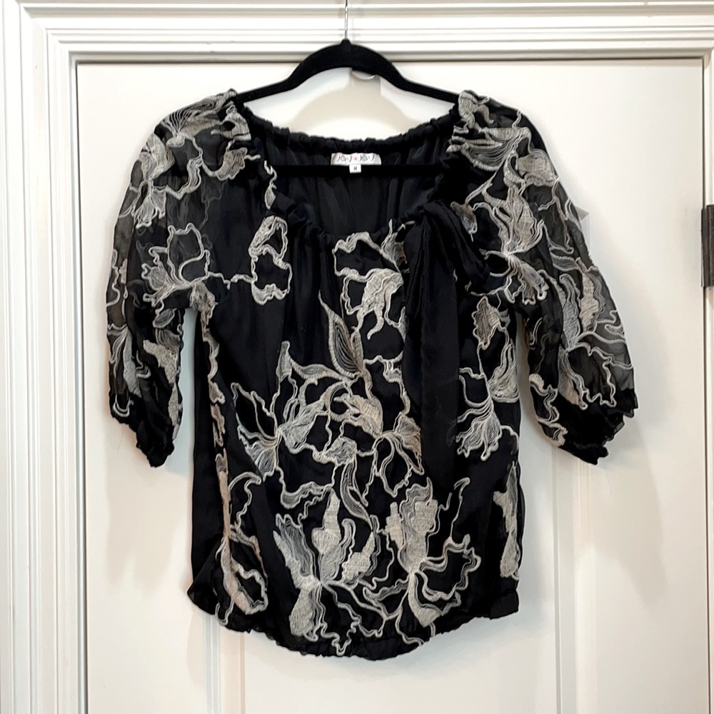 Joy Joy black and cream blouse.  Size M